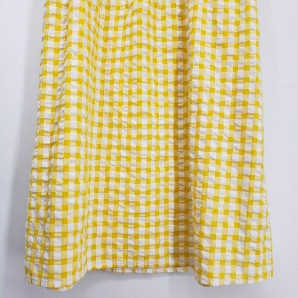 3/$25 Old Navy Gingham Plaid Mini Babydoll Dress XS Short Puff Sleeves Yellow - Picture 5 of 9